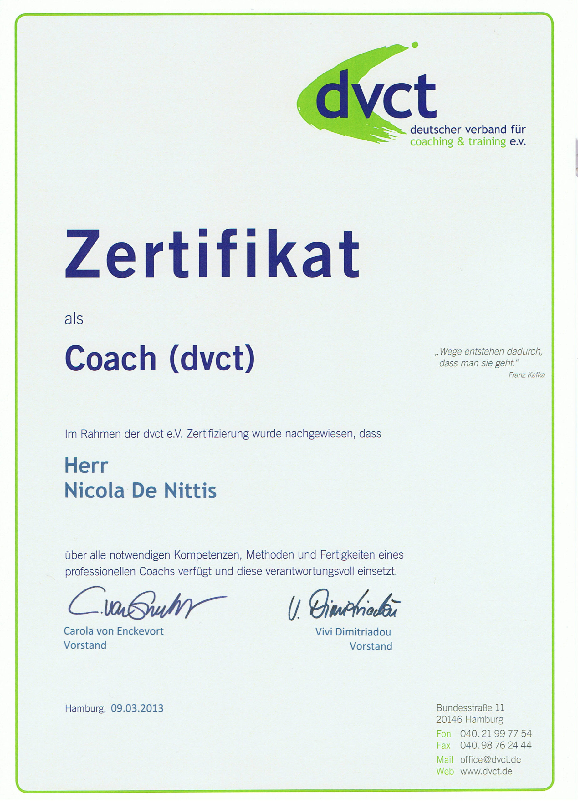 Profil Resilienz Experte Nicola De Nittis Zertifikat dvct